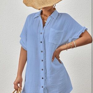 Light Blue Button-Up Shirt Dress
